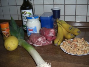 Zutaten für das Bananen-Curry